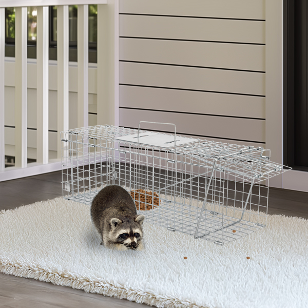 24" Live Animal Cage Trap, Heavy Duty Folding Raccoon Trap, Humane Cat Trap with Handle for Rabbits, Stray Cats, Squirrels, Raccoons, Skunk, Mole, Groundhogs and Opossums