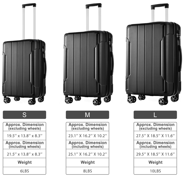 Luggage Sets 3 Piece, Expandable Hard shell ABS Suitcases with Double Spinner, Travel luggage Set with TSA Lock (20/24/28inch, Black Brown)