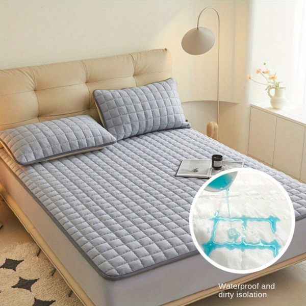 (Cream white 150cm*200cm) Cotton-Padded Waterproof Mattress Protector, Dust-Proof Bed Cover (Without Pillow and Core). Soft, Comfortable Solid Color Bedding Sheet for Bedroom, Guest Room. (Maybe YunEx