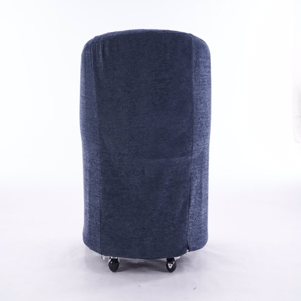 059-Set of 1 Chenille Fabric Dining Armchair With Back Cushion and Universal Wheels,Blue