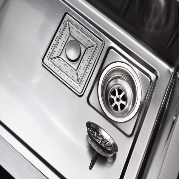 瀑布厨房水槽，黑色不锈钢单碗，带飞雨水龙头和砧板的多功能工作站，30×18“【周末不发货，TK/TEMU订单仅支持自提】-11