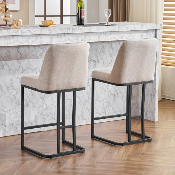 Set of 2,Modern Upholstered Bar Stool with Button-Tufted Backrest, Counter Height Chair with Sturdy Metal Frame, Comfortable Padded Seat for Kitchen, Bar, or Dining Room - Beige