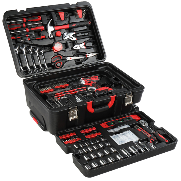 599 PCS Home Tool Set Kit, Auto Repair Tool Kit with Rolling Tool Box, Mechanic Tool Sets with 21V Max Cordless Power Drill