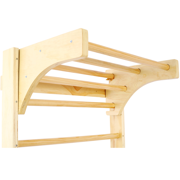 Wooden Swedish Ladder, Stall Bars Set for Physical Therapy & Gymnastics (with Adjustable Pull-up Bar)