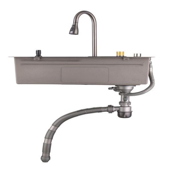 瀑布厨房水槽，黑色不锈钢单碗，带飞雨水龙头和砧板的多功能工作站，30×18“【周末不发货，TK/TEMU订单仅支持自提】-22