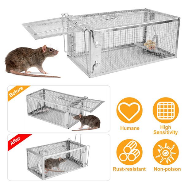 Rat Trap Cage Humane Live Rodent Trap Cage Galvanized Iron Mice Mouse Control Bait Catch with Detachable U Shaped Rod