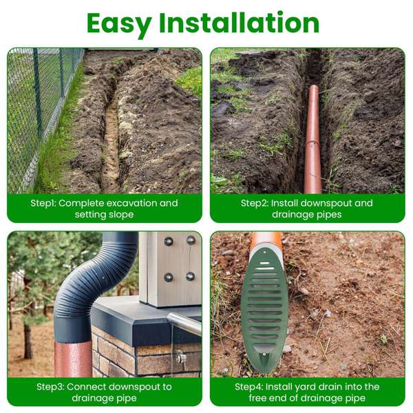 4Inch Green Angled Yard Drainage Pipe With Sloped Grate Yard Drain Emitter For Sump Pump Discharge Downspout Extensions Inlet Outlet Yard Drain Compatible With 4” Connections