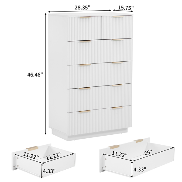 FCH White P2 Particle Board and Density Board 7241117cm Wavy Pattern Drawer Front Five-Level Six-Drawer Cabinet