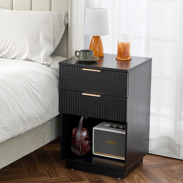 FCH Black P2 Density Board Wavy Pattern Drawer Front 454070cm Two-Drawer Bedside Cabinet