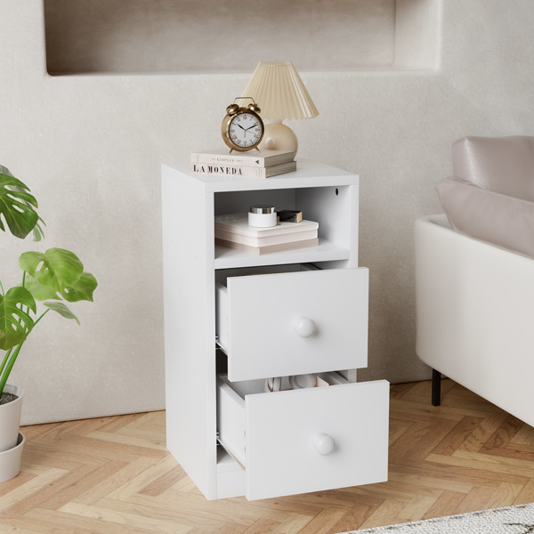 Night Stand with Two Drawer White