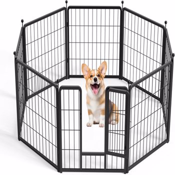 Dog Playpen 24 Inch 8 Panels, Heavy Duty Metal Pet Playpen Indoor Outdoor for Camping, Yard, RV, Garden Fence, Privacy Patio, Black