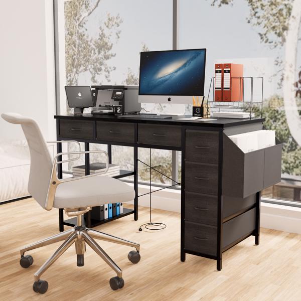 47.3" Computer Desk with 7 Drawers, Extra Large Side Pocket, and Power Outlets – Ideal for Home Office, Study, or Gaming –  Black