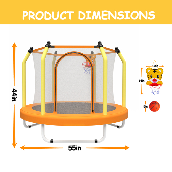 55-inch Trampoline for Kids Indoor & Outdoor Small Toddler Trampoline with Basketball Hoop