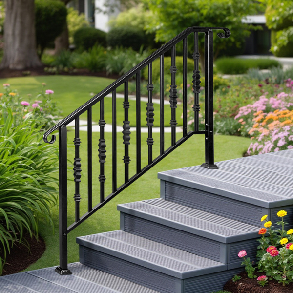 Matte Black Outdoor 4 Level Iron Handrail