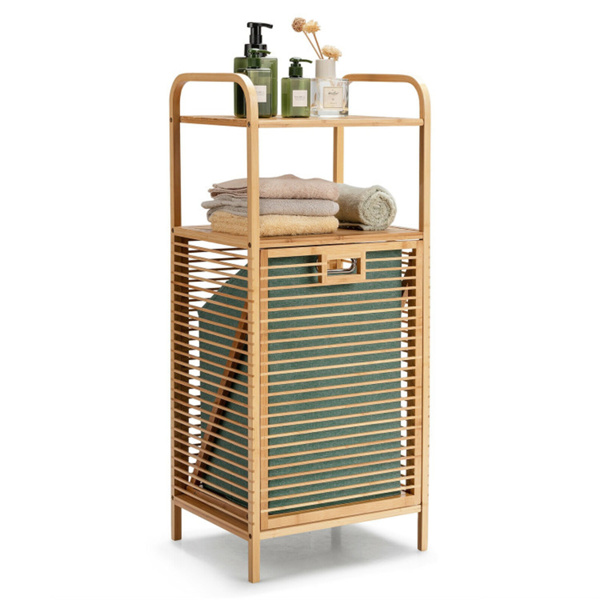 Bamboo Bathroom Shelf with Tilt-out Laundry Hamper