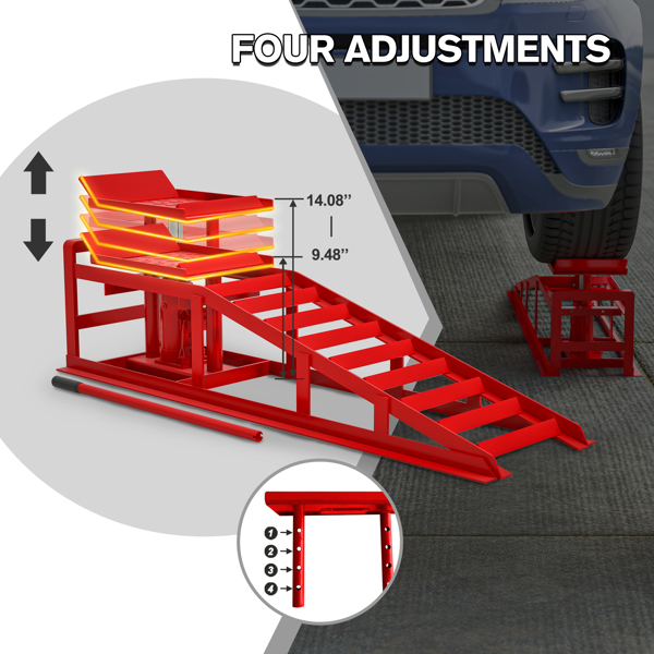 2 Pack Hydraulic Car Ramps 5T 11000lbs Low Profile Car Lift Service Ramps Truck Trailer Garage, Height Hydraulic Vehicle Ramps, red