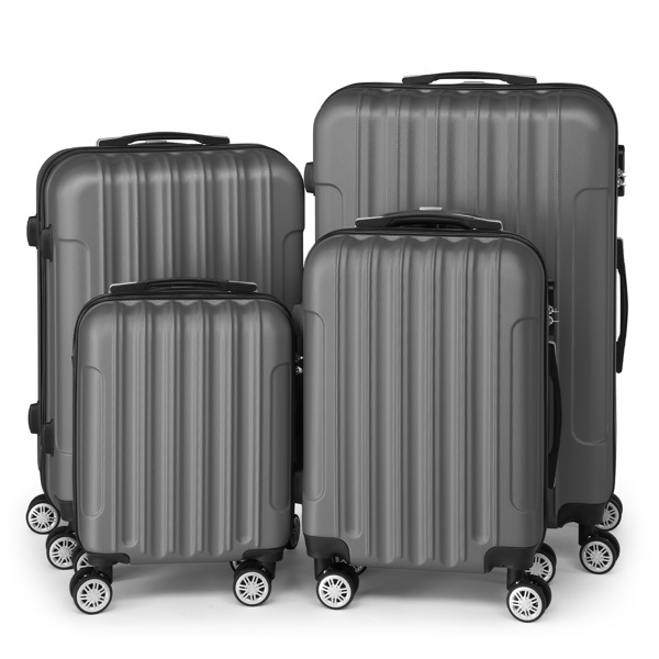 FCH Four-Piece Set Vertical Stripe ABS Luggage 16in, 20in, 24in, 28in with ABS Material and Steel Telescopic Handle in Classic Dark Grey