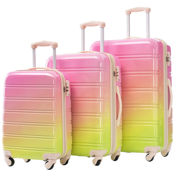 Hardshell Luggage Sets 3 Piece Gradient Color Expandable Suitcase with Spinner Wheels and TSA Lock Lightweight 20" 24" 28" Available,Pink+Green