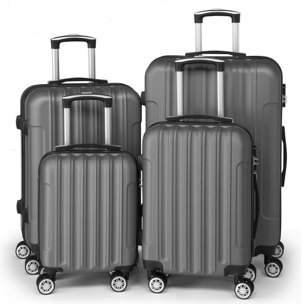 FCH Four-Piece Set Vertical Stripe ABS Luggage 16in, 20in, 24in, 28in with ABS Material and Steel Telescopic Handle in Classic Dark Grey