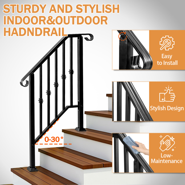 Matte Black Outdoor 2-Step Iron Handrail