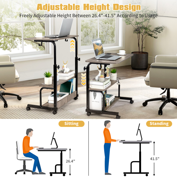 FCH Grey Oak P2 15MM Particle Board with Melamine Coating Adjustable Computer Desk with 3 USB + 2 AC Outlets