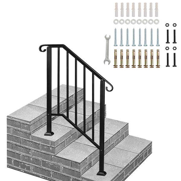 Artisasset Matte Black Outdoor 2-Step Iron Handrail （same as 82359152）