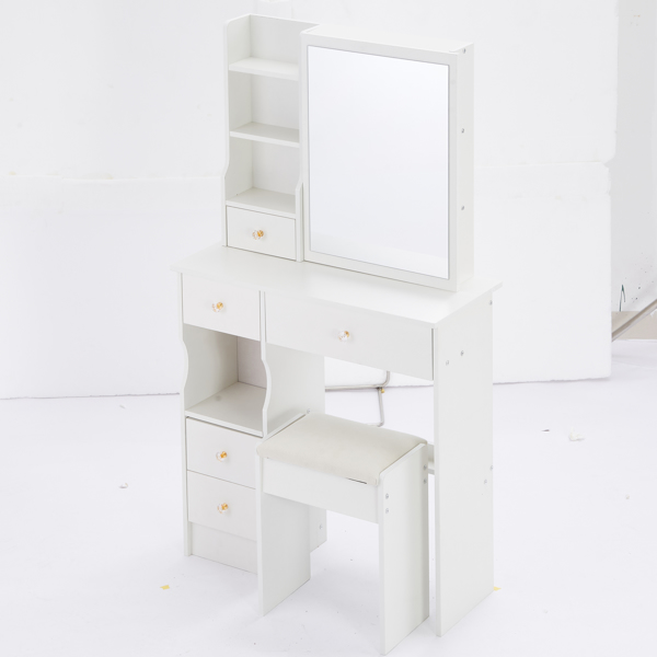 Small Size Left Drawer Desktop Vanity Table + Cushioned Stool, Extra Large Sliding Mirror, Multi Layer, High Capacity Storage Fashionable Dresser, Suitable for Small Space, EPA,GCC,UL Certificate