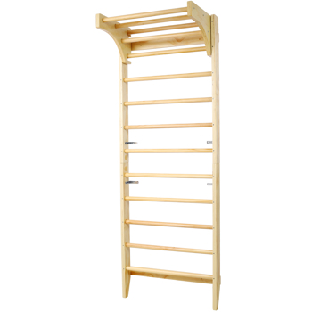 Wooden Swedish Ladder, Stall Bars Set for Physical Therapy & Gymnastics (with Adjustable Pull-up Bar)