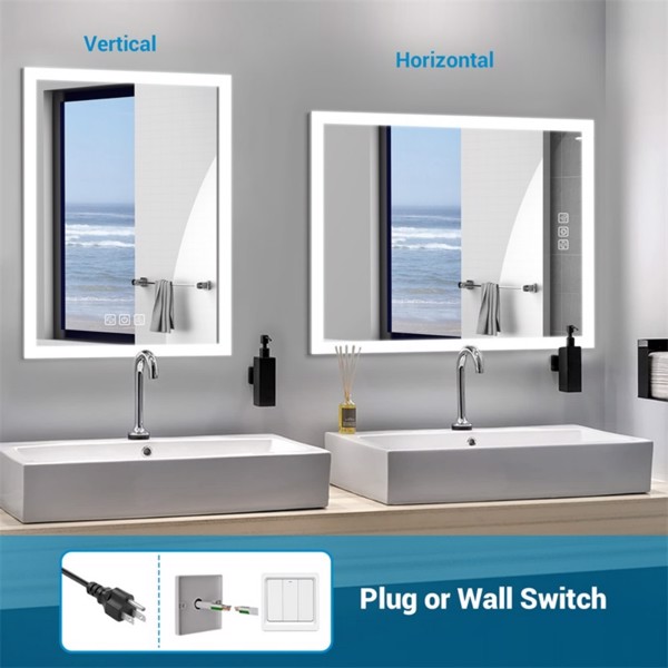 Bright LED Bathroom Mirror 40" x 24" Front Light, 5 Mins Defog, Full HD Reflected, 3 Colors Dimmable, Wall Mounted[Unable to ship on weekends, please note that]