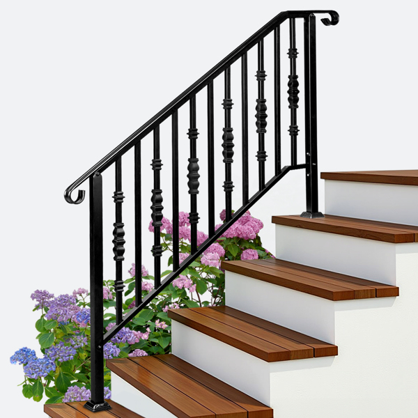 Matte Black Outdoor 4 Level Iron Handrail