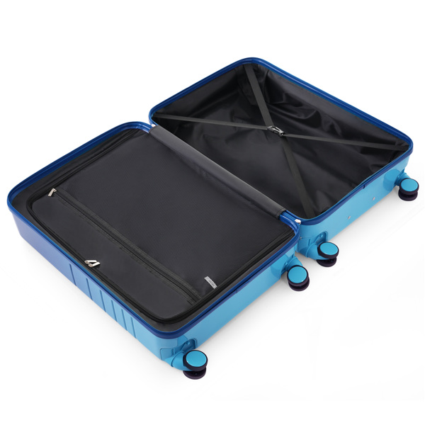 Luggage Set of 3, 20, 24, 28inch with USB Port, 20, 24inch with front opening design Airline Certified Carry on Luggage with Cup Holder, ABS+PC Hard Shell Luggage with Spinner Wheels, blue