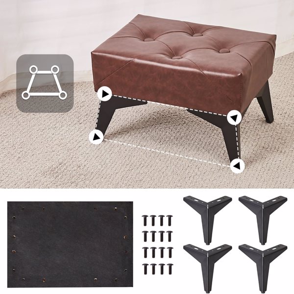 Small Footstool Ottoman, Leather Soft Footrest Ottoman with Iron Legs, Sofa Footrest Extra Seating for Living Room Entryway Bedroom Coffee