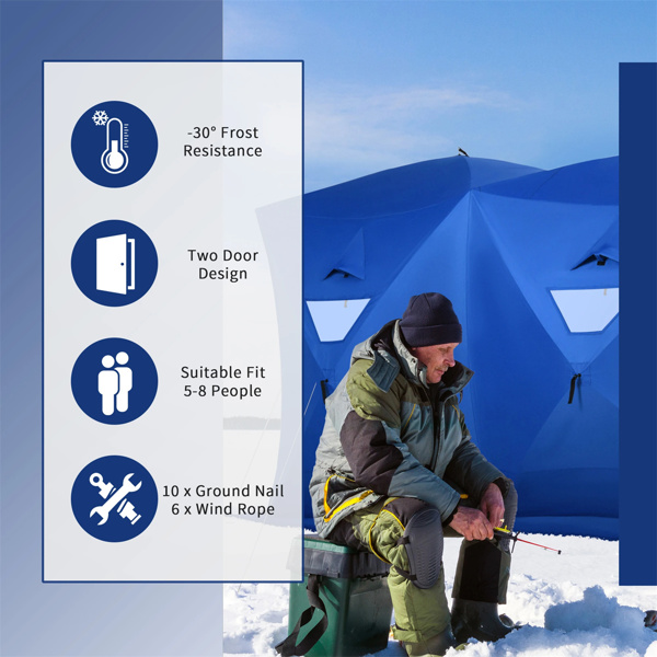 8  Person Pop-up Ice Fishing Tent,Blue Ice Shanty  141.75" L x 70.75" W x 70.75" H