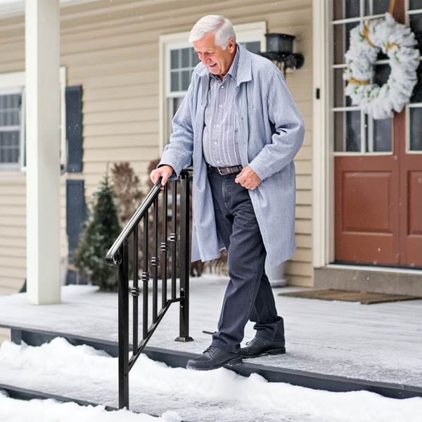 Matte Black Outdoor 2-Step Iron Handrail