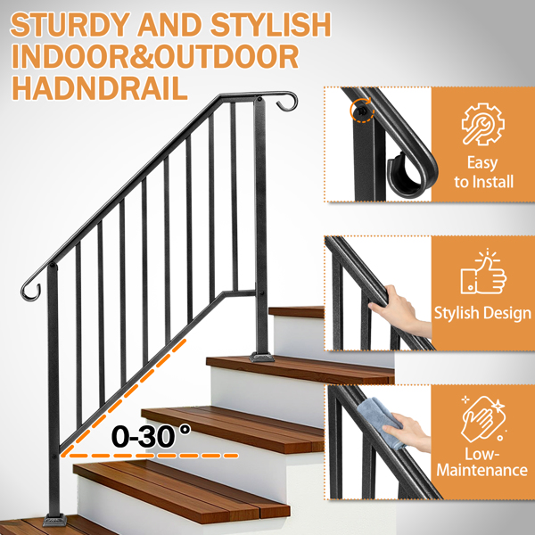 Matte Black Outdoor 3 Level Iron Handrail