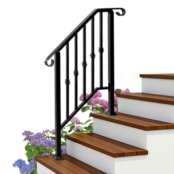 Matte Black Outdoor 2-Step Iron Handrail