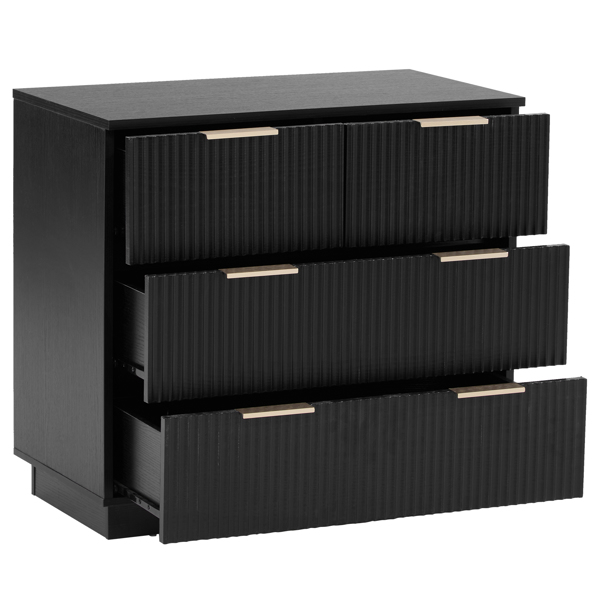 FCH Black P2 Particle Board and Density Board Wavy Pattern Drawer Front Three-Level Four-Drawer Bedside Cabinet