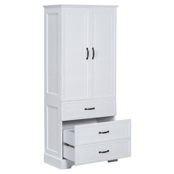 Tall Bathroom Storage Cabinet, Cabinet with Two Doors and Drawers, Adjustable Shelf, MDF Board, White