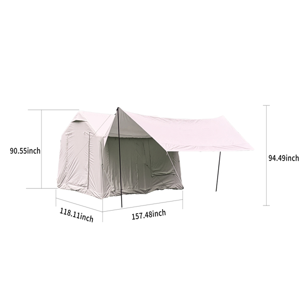 9.8 x13ft with canopy, Inflatable Camping Tents with Hand Pump, Air Glamping Tents,  Easy Setup Waterproof and Windproof Blow up Tent  Army green