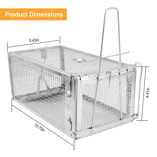 Rat Trap Cage Humane Live Rodent Trap Cage Galvanized Iron Mice Mouse Control Bait Catch with Detachable U Shaped Rod