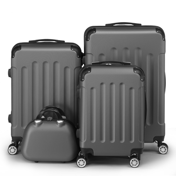 FCH Corner-Protected Four-Piece Set ABS Luggage 20in, 24in, 28in + 12in Handbag with ABS Material and Steel Telescopic Handle in Classic Dark Grey