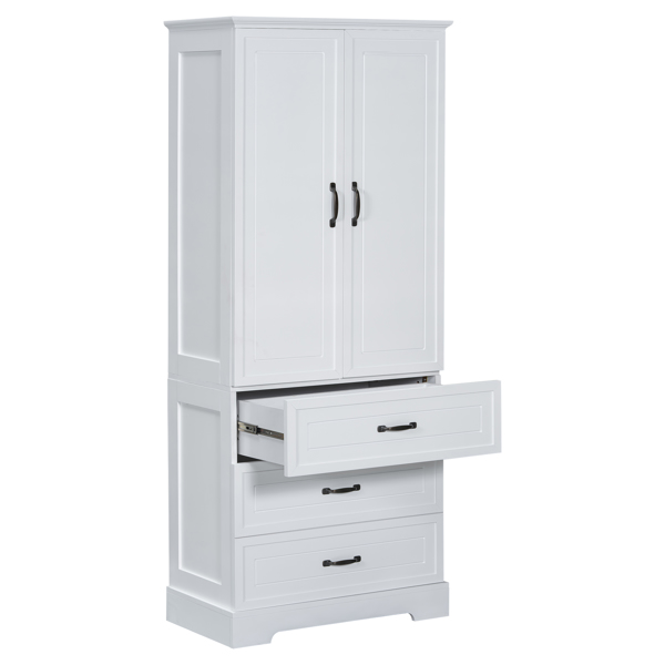 Tall Bathroom Storage Cabinet, Cabinet with Two Doors and Drawers, Adjustable Shelf, MDF Board, White