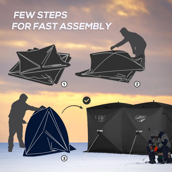 8  Person Pop-up Ice Fishing Tent,Black Ice Shanty  141.75" L x 70.75" W x 70.75" H