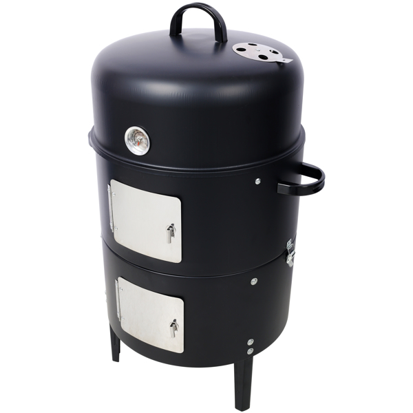 17 Inch Steel Charcoal Smoker, Heavy Duty Round BBQ Grill for Outdoor Cooking, Black