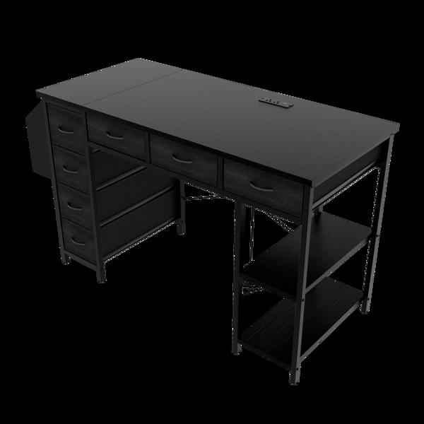 47.3" Computer Desk with 7 Drawers, Extra Large Side Pocket, and Power Outlets – Ideal for Home Office, Study, or Gaming –  Black