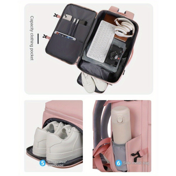 Women's Large Capacity Backpack with USB Charger and Shoe Pocket, Flight-Approved for Easy Travel. 