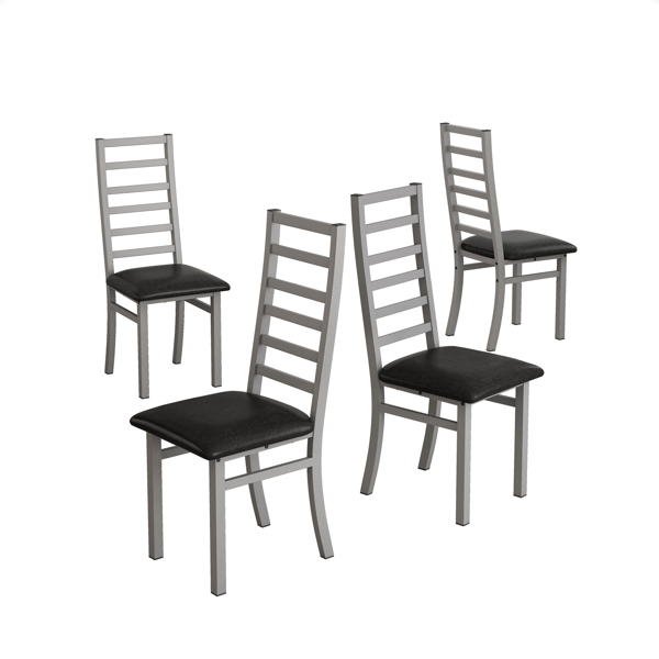 Dining Table Set for 4, 47 Inch Tulip Table with 4 Chairs for Dining Room ,Coffee Shop ,Small Spaces(Black Dining Table and Gray Dining Chair )