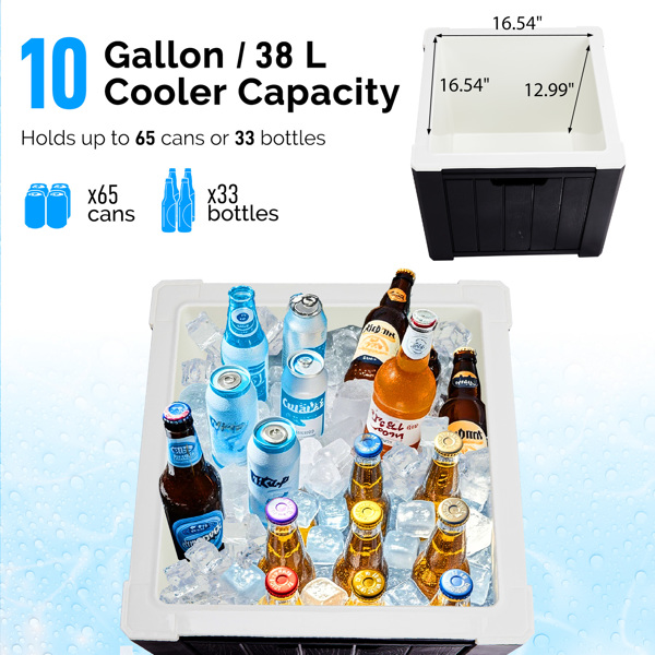 10 Gallon Cooler Side Table, Portable Ice Chest with Built-in Handle, Multifunctional Ice Cooler Outdoor Cocktail Side Table for Camping, Picnic, Beach, Pool, Party