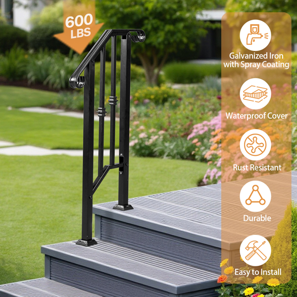 Matte Black Outdoor 1st Tier Iron Handrail