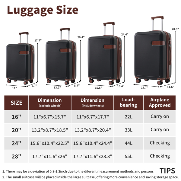 4 Piece Luggage Set with Compression Packing Cubes for Suitcase Expanable Spinner Wheels Lightweight Suitcase with TSA Lock 16 IN+20IN+24IN+28IN